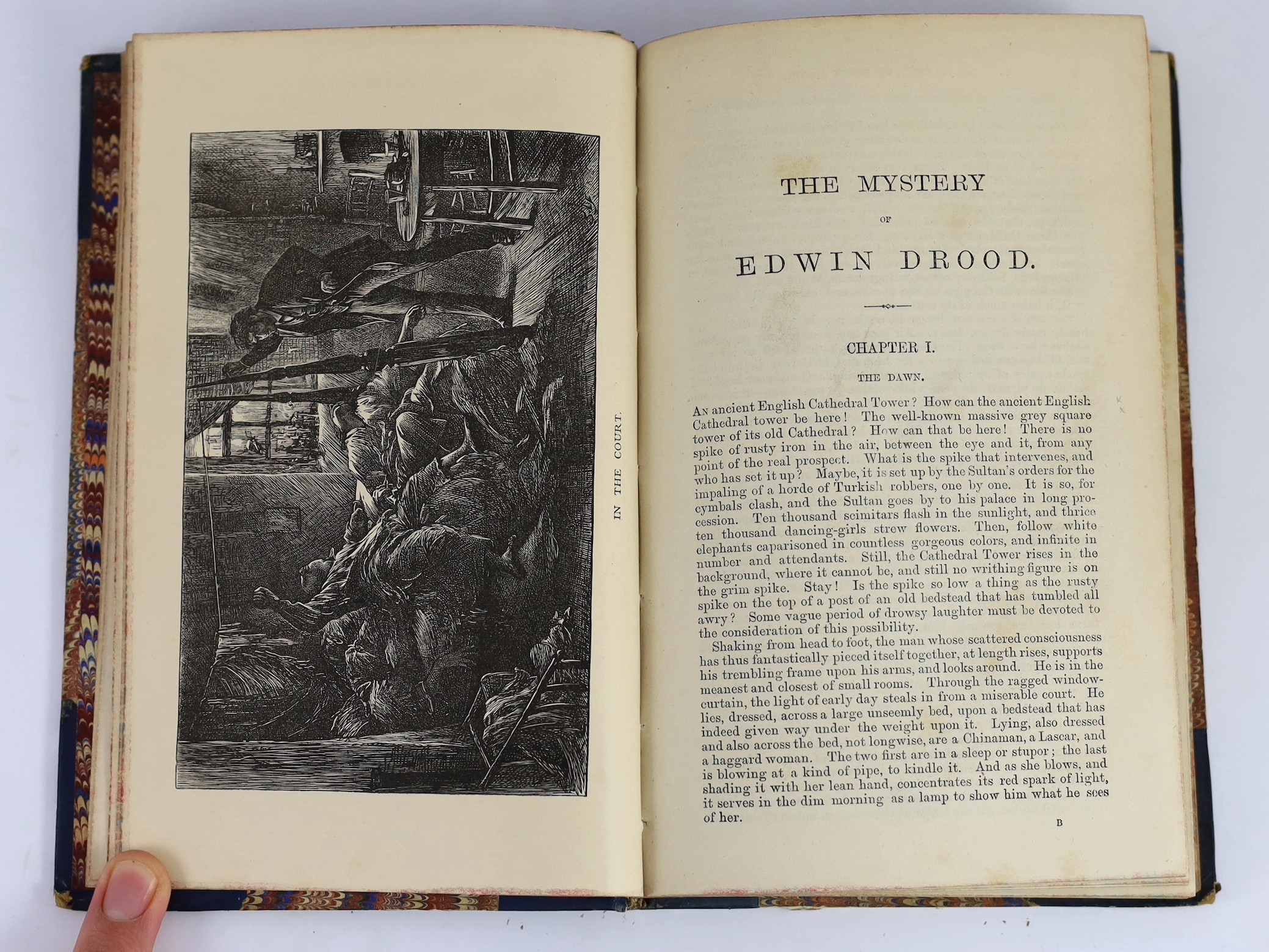 Dickens, Charles - The Mystery of Edwin Drood, 1st edition in book form, 3 vols, 8vo, quarter calf with marbled boards, illustrated with portrait, title and 12 plates by Samuel Luke Fildes, ink ownership inscription to f